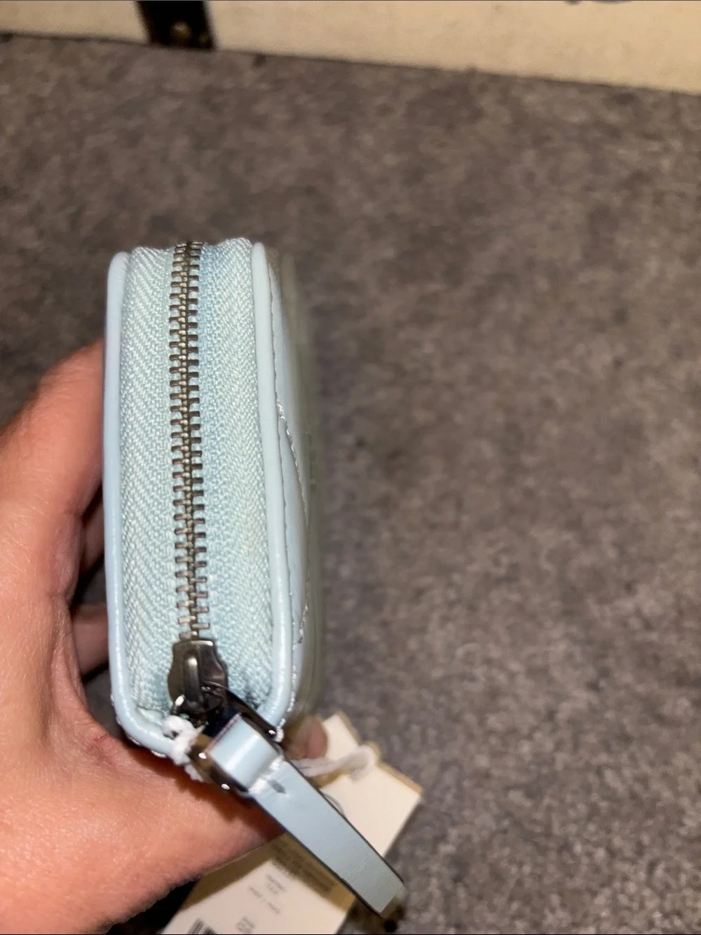 Tory Burch Mist Blue Quilted Logo Zip-Around Wallet